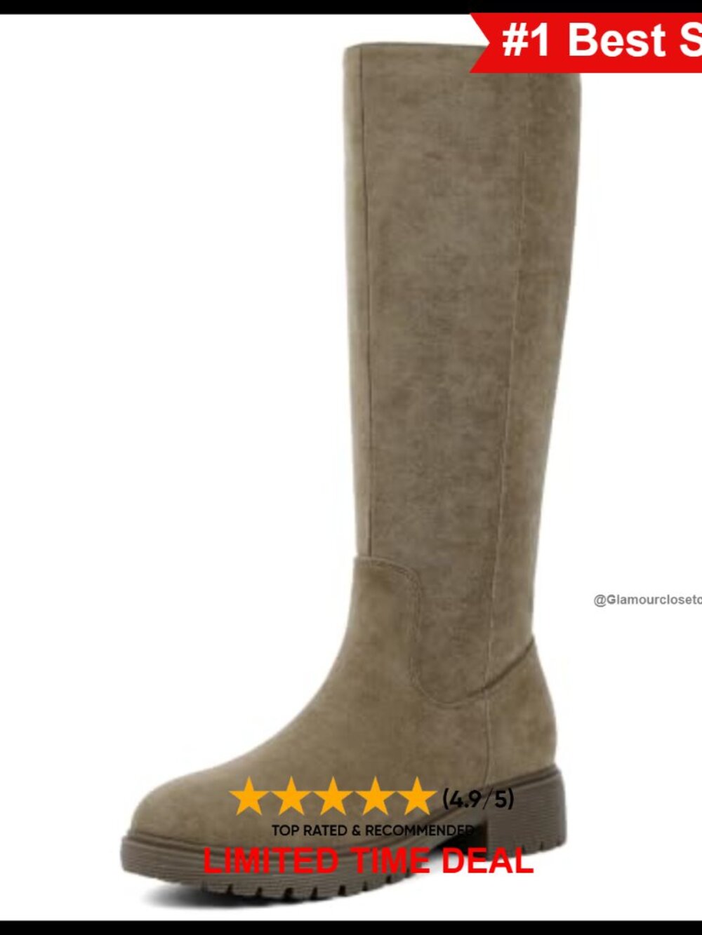 Faux Suede Knee High Boots Round Toe Low Heel Tall Riding Boots